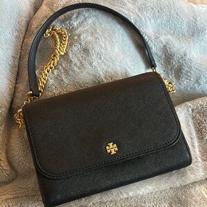 Tory Burch Black Crossbody Bag with Gold Chain